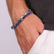 Bracciale in Acciaio doppio con catena e perline nere