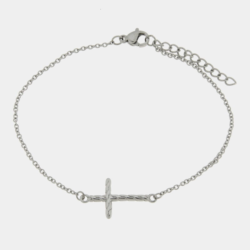 Bracciale in Acciaio con croce sottile IJEWEL - gioiello BySimon