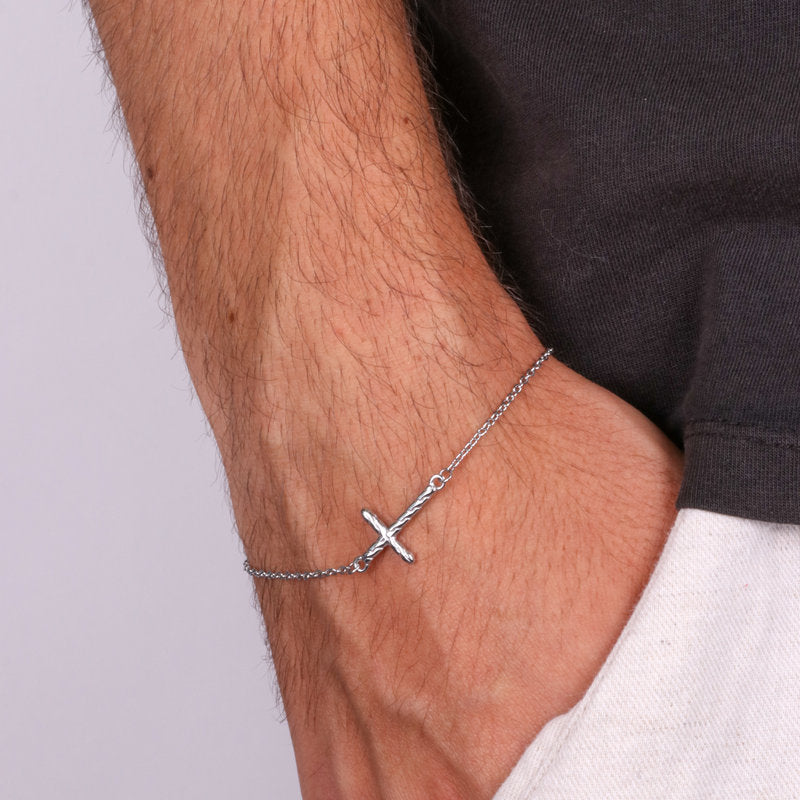 Bracciale in Acciaio con croce sottile IJEWEL - gioiello BySimon