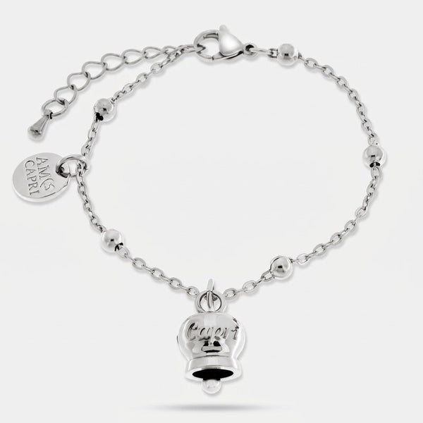 Bracciale in Acciaio Inossidabile con campanella pendente con scritta Capri | gioielli in acciaio inossidabile | BYSIMON