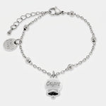 Bracciale in Acciaio Inossidabile con campanella pendente bianca con scritta Capri | gioielli in acciaio inossidabile | BYSIMON
