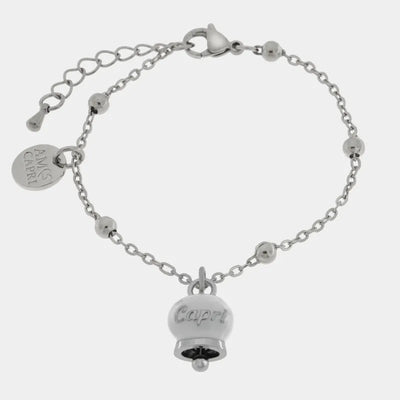 Bracciale in Acciaio Inossidabile con campanella pendente bianca con scritta Capri | gioielli in acciaio inossidabile | BYSIMON