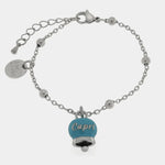 Bracciale in Acciaio con campanella pendente azzurra   con scritta Capri - BYSIMON gioielli