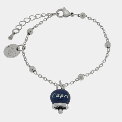Bracciale in Acciaio con campanella pendente blu   con scritta Capri - BYSIMON gioielli