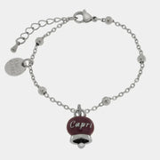 Bracciale in Acciaio con campanella pendente borgogna   con scritta Capri