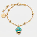 Bracciale in Acciaio con campanella  pendente  verde con scritta Capri - BYSIMON gioielli