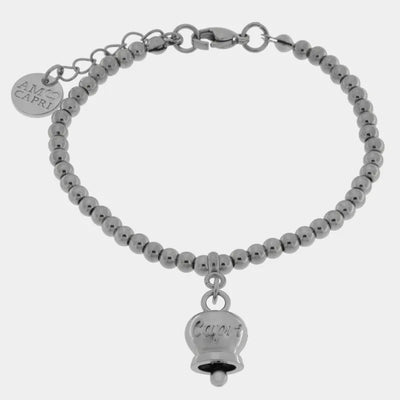 Bracciale in Acciaio a perline con campanella  pendente  con scritta Capri - BYSIMON gioielli