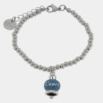Bracciale in Acciaio  con campanella pendente blu cobalto   con scritta Capri - BYSIMON gioielli