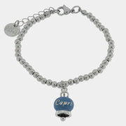 Bracciale in Acciaio  con campanella pendente blu cobalto   con scritta Capri