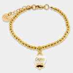 Bracciale in Acciaio Inossidabile a perline con campanella pendente bianca e oro con scritta Capri | gioielli in acciaio inossidabile | BYSIMON