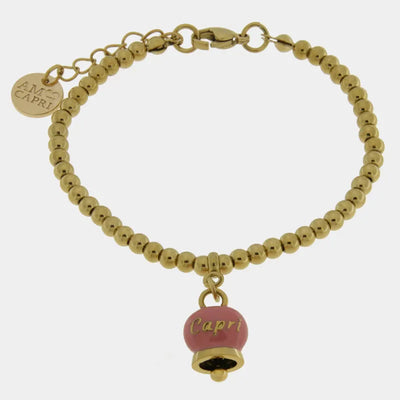 Bracciale in Acciaio  con campanella  pendente rosa  con scritta Capri - BYSIMON gioielli