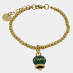 Bracciale in Acciaio  con campanella pendente verde   con scritta Capri - BYSIMON gioielli