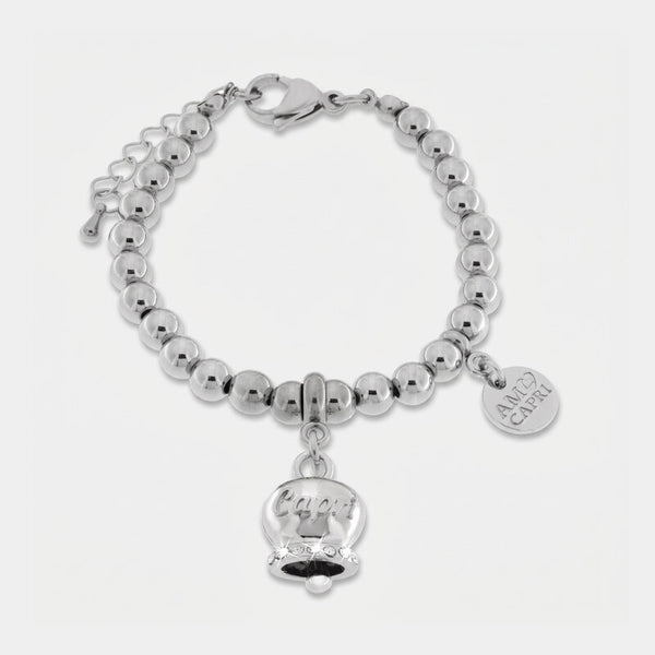 Bracciale in Acciaio con campanella con scritta Capri | gioielli in acciaio | BYSIMON
