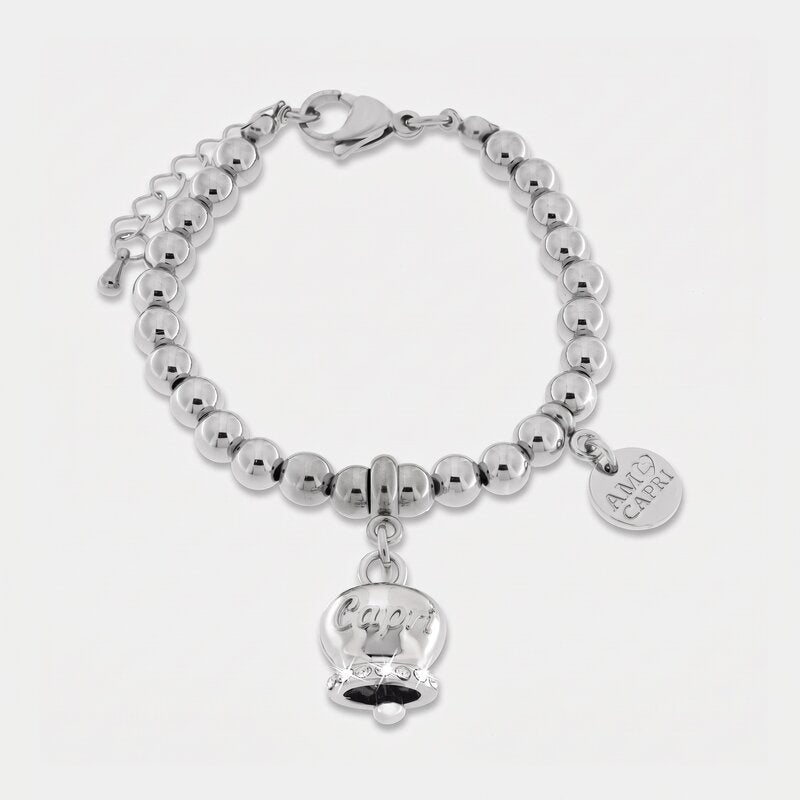 Bracciale in Acciaio con campanella con scritta Capri | gioielli in acciaio | BYSIMON