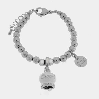 Bracciale in Acciaio Inossidabile con campanella bianca con scritta Capri | gioielli in acciaio inossidabile | BYSIMON
