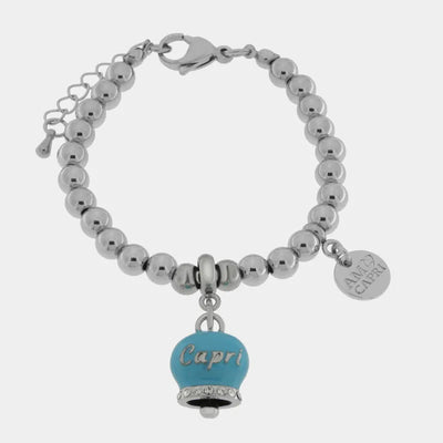 Bracciale in Acciaio Inossidabile con campanella azzurra con scritta Capri | gioielli in acciaio inossidabile | BYSIMON