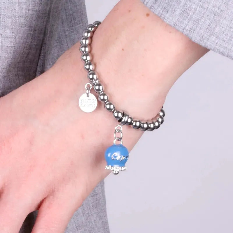 Bracciale in Acciaio con campanella blu   con scritta Capri - BYSIMON gioielli