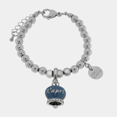 Bracciale in Acciaio con campanella blu   con scritta Capri - BYSIMON gioielli