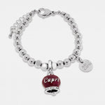 Bracciale in Acciaio a perline con campanella borgogna   con scritta Capri - BYSIMON gioielli