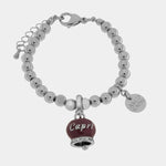 Bracciale in Acciaio a perline con campanella borgogna   con scritta Capri - BYSIMON gioielli