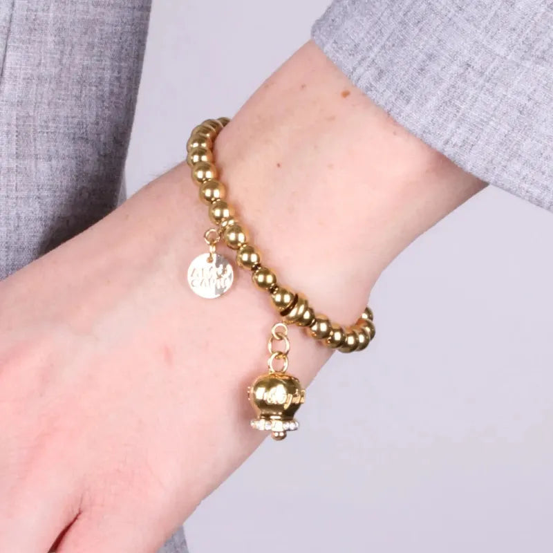 Bracciale in Acciaio con campanella placcata oro   con scritta Capri - BYSIMON gioielli