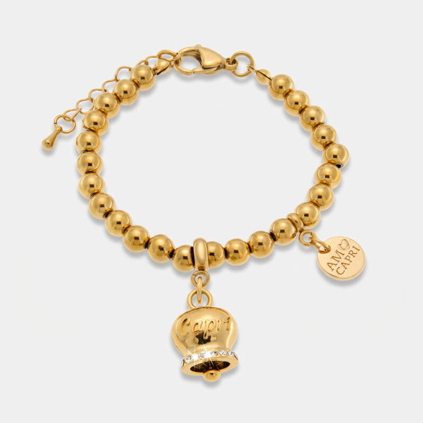 Bracciale in Acciaio con campanella placcata oro   con scritta Capri - BYSIMON gioielli