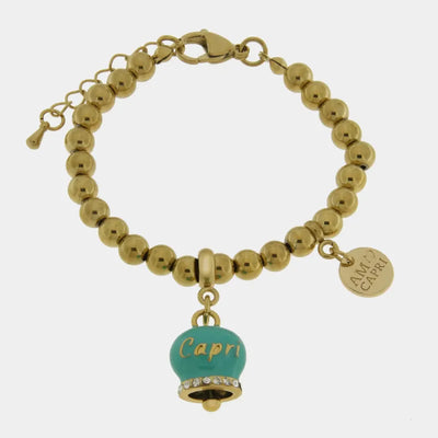 Bracciale in Acciaio  con campanella  verde  con scritta Capri - BYSIMON gioielli