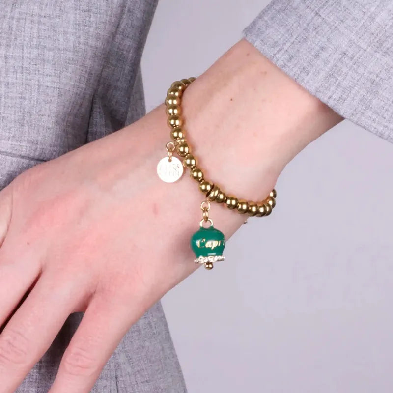 Bracciale in Acciaio  con campanella verde   con scritta Capri - BYSIMON gioielli
