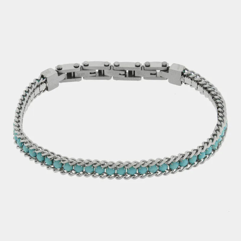Bracciale in Acciaio con sfere turchesi - BYSIMON gioielli