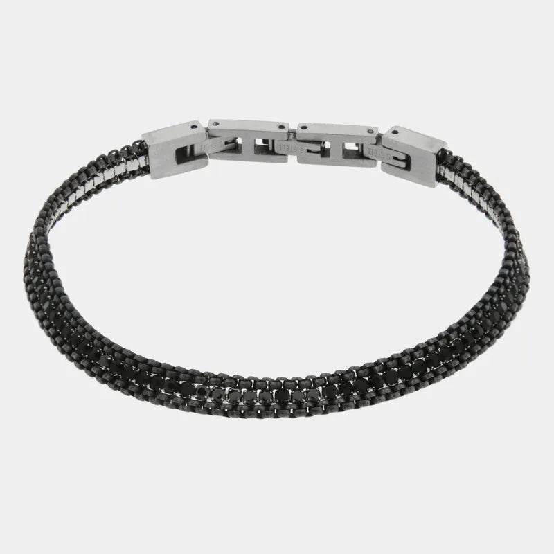 Bracciale in Acciaio con cristalli neri IJEWEL - gioiello BySimon