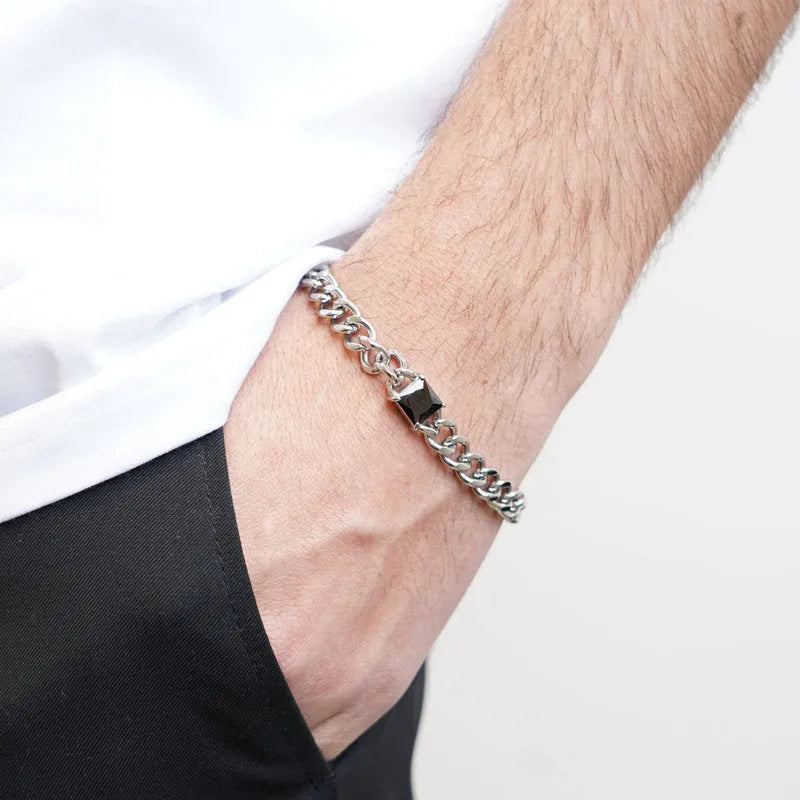 Bracciale in Acciaio a catena con cristallo nero IJEWEL - gioiello BySimon
