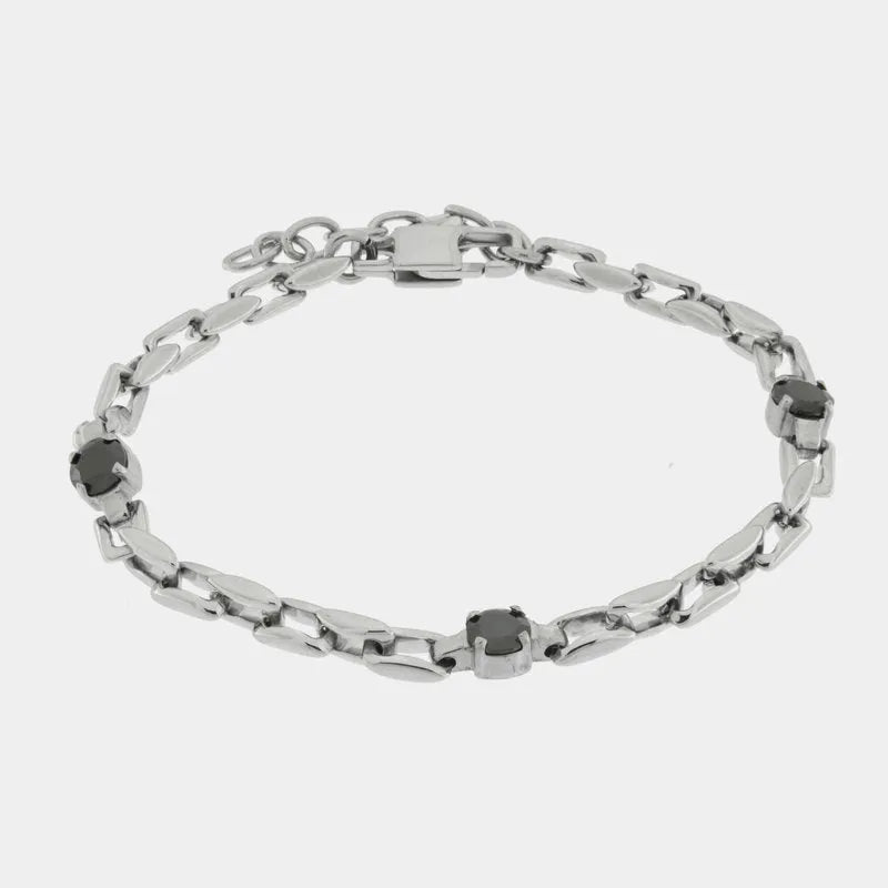 Bracciale in Acciaio catena con cristalli neri - BYSIMON gioielli