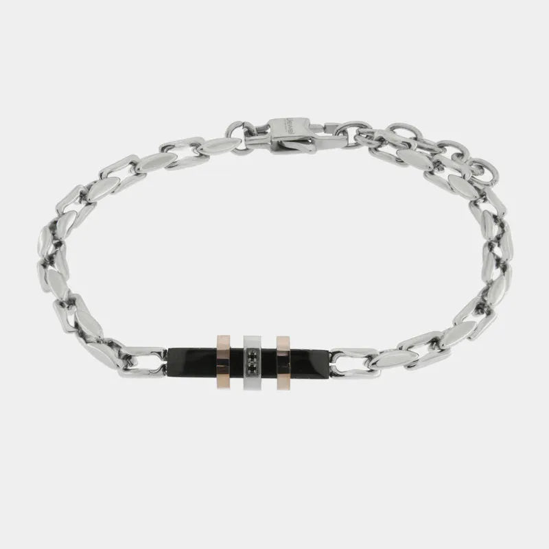Bracciale in Acciaio catena con dettaglio nero - BYSIMON gioielli