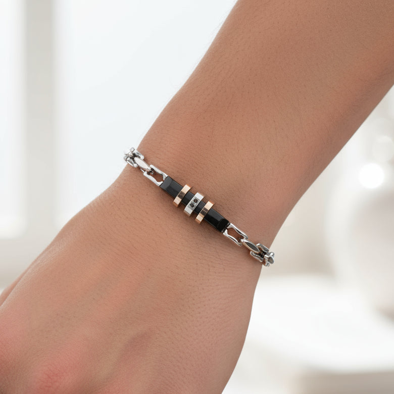 Bracciale in Acciaio catena con dettaglio nero - BYSIMON gioielli
