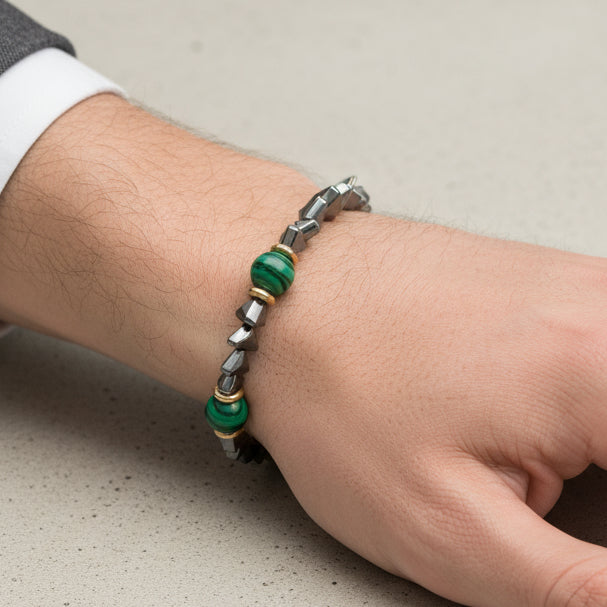 Bracciale in Acciaio con sfere malachite IJEWEL - gioiello BySimon
