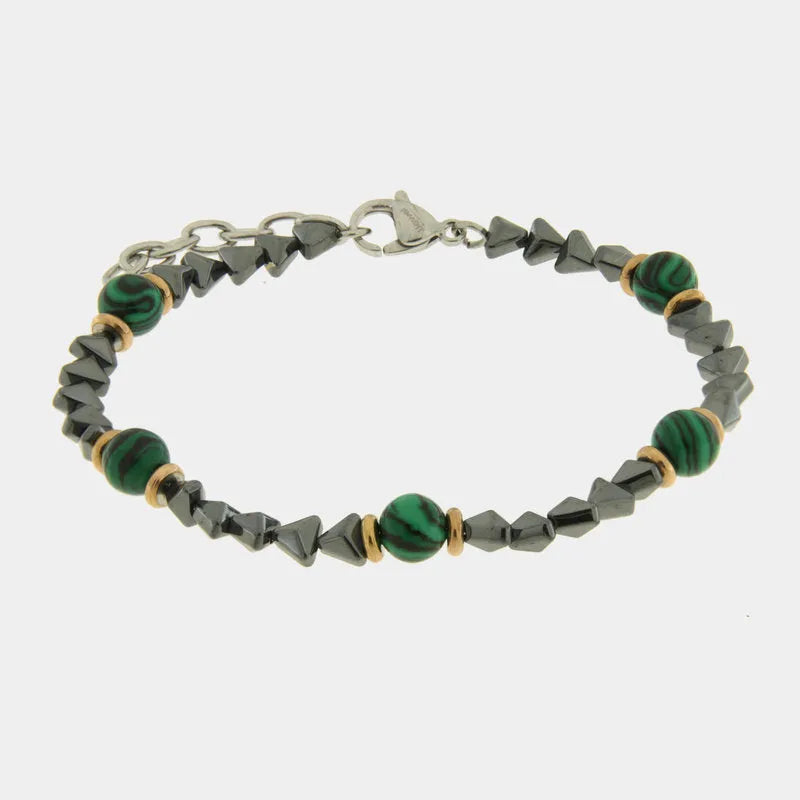 Bracciale in Acciaio con sfere malachite IJEWEL - gioiello BySimon