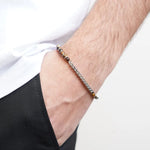 Bracciale in Acciaio a catena con sfere neri e occhio di tigre - BYSIMON gioielli