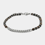 Bracciale in Acciaio a catena con sfere neri e occhio di tigre - BYSIMON gioielli