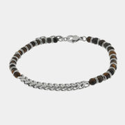 Bracciale in Acciaio a catena con sfere neri e occhio di tigre