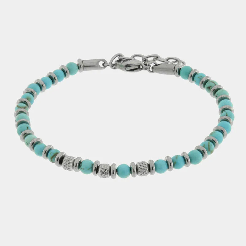 Bracciale in Acciaio con sfere turchesi - BYSIMON gioielli