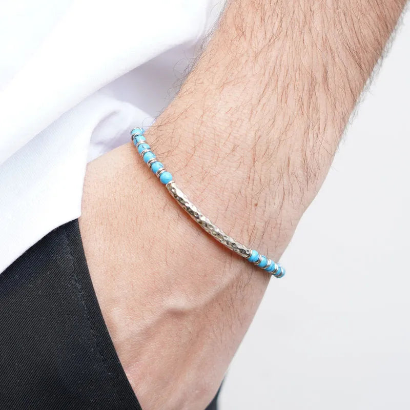 Bracciale in Acciaio con sfere turchesi - BYSIMON gioielli