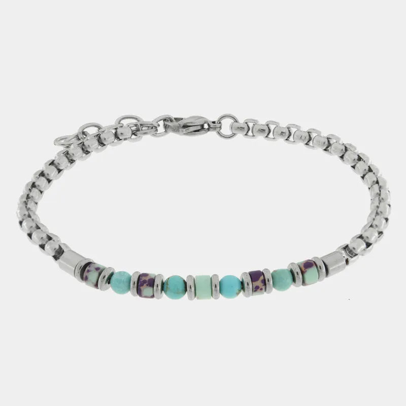 Bracciale in Acciaio con sfere turchesi - BYSIMON gioielli