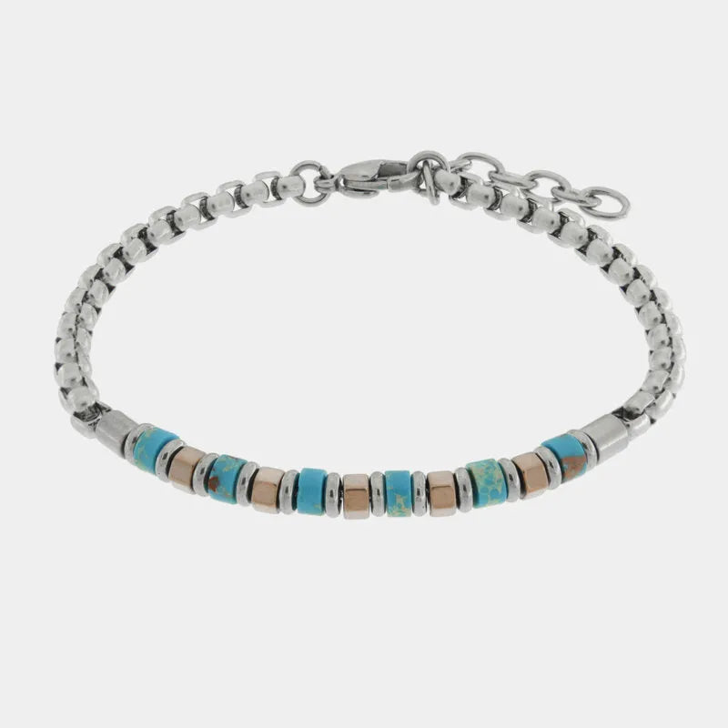 Bracciale in Acciaio con sfere turchesi IJEWEL - gioiello BySimon