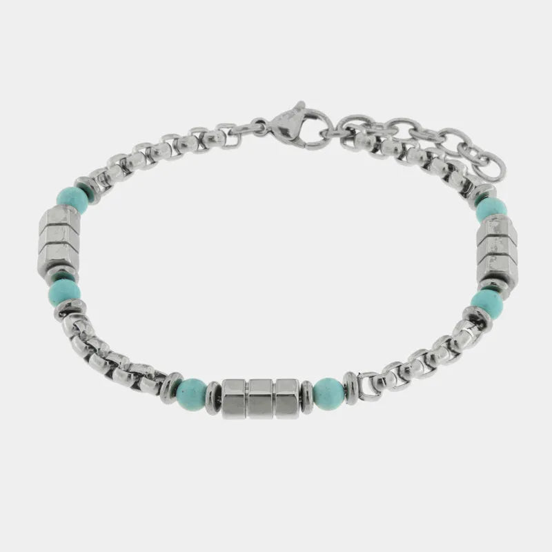 Bracciale in Acciaio con sfere turchesi - BYSIMON gioielli