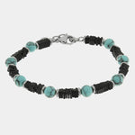 Bracciale in Acciaio con sfere turchesi e dettagli neri - BYSIMON gioielli