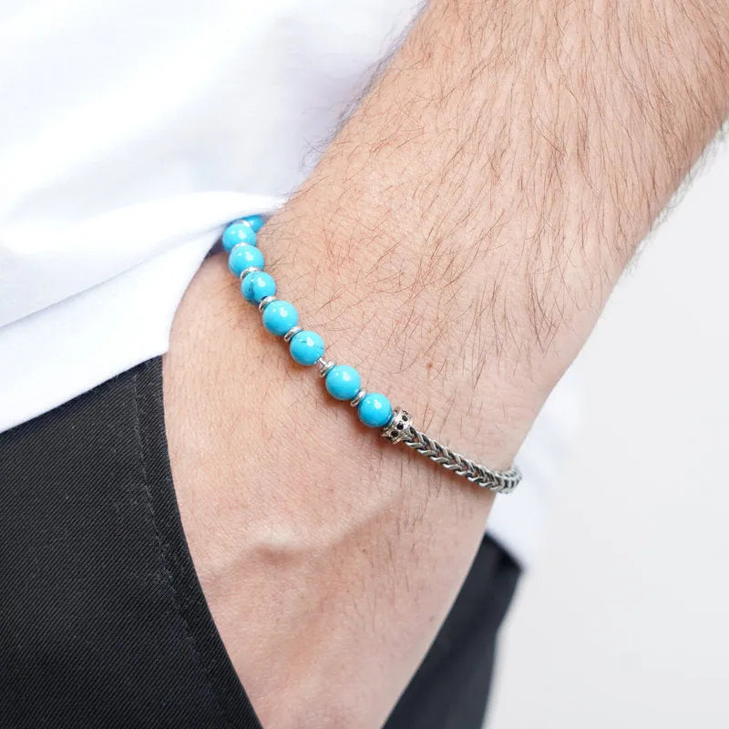 Bracciale in Acciaio con sfere turchesi e catene IJEWEL - gioiello BySimon