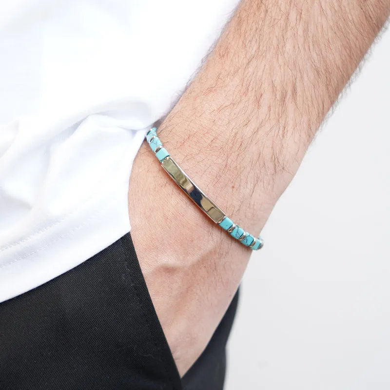 Bracciale in Acciaio con sfere turchesi IJEWEL - gioiello BySimon