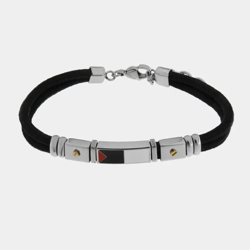Bracciale in Acciaio cordino nero - BYSIMON gioielli
