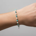 Bracciale in Acciaio con giro di perle e sfere turchesi - BYSIMON gioielli