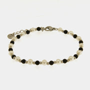 Bracciale in Acciaio con giro di perle e sfere nere